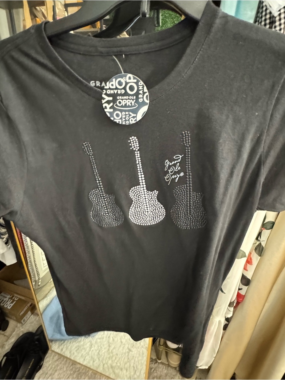 Grand Ole Opry Black Tee with Rhinestone Guitar Trio